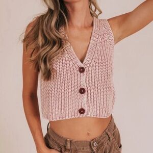 Free People Close To Me Knit Vest Mellow Rose Pink Sz Medium